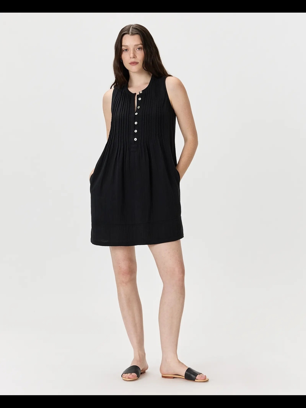 Quince 100% Organic Cotton Gauze Sleeveless Swing Dress Black Small